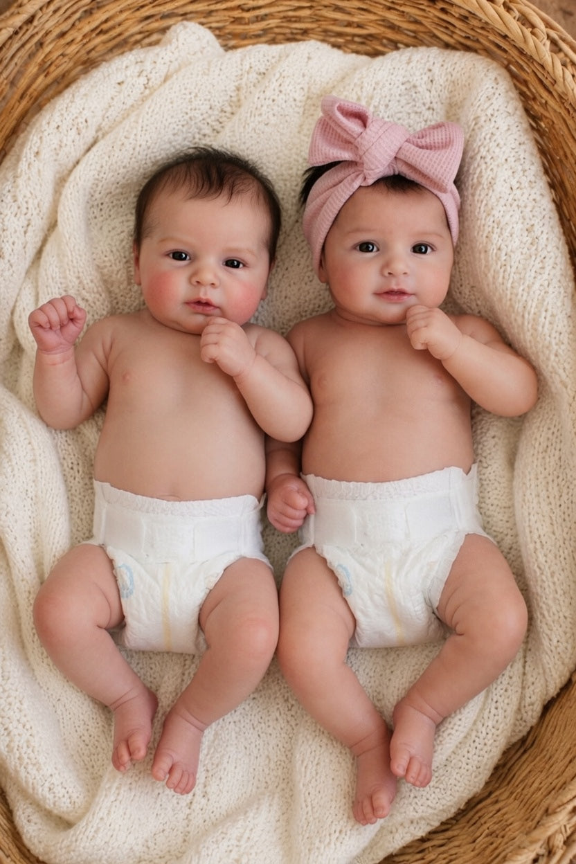 Muñecos Reborns Realistas Matheus y Mía Niño y Niña 47cm y 1.600 kg + 2 Pack Premium
